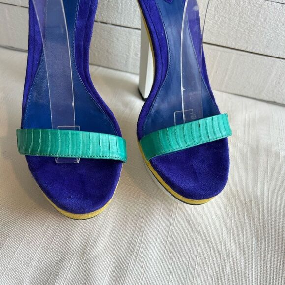 BRIAN ATWOOD BRAGANCA MULTI COLOR Leather Suede PLATFORM SANDAL HEELS - Picture 6 of 12